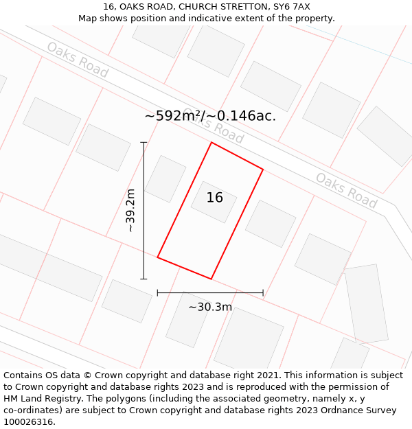 16, OAKS ROAD, CHURCH STRETTON, SY6 7AX: Plot and title map