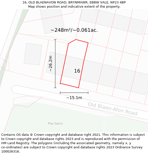 16, OLD BLAENAVON ROAD, BRYNMAWR, EBBW VALE, NP23 4BP: Plot and title map