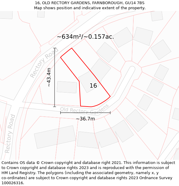 16, OLD RECTORY GARDENS, FARNBOROUGH, GU14 7BS: Plot and title map