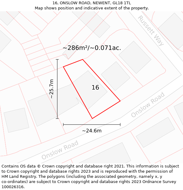 16, ONSLOW ROAD, NEWENT, GL18 1TL: Plot and title map