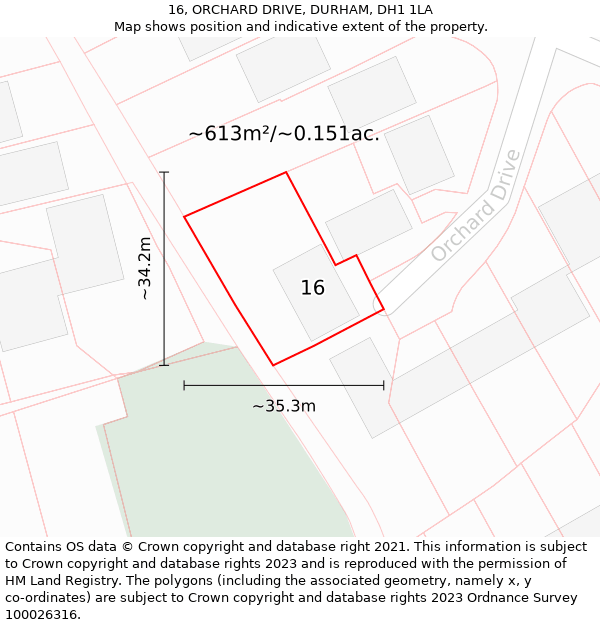 16, ORCHARD DRIVE, DURHAM, DH1 1LA: Plot and title map