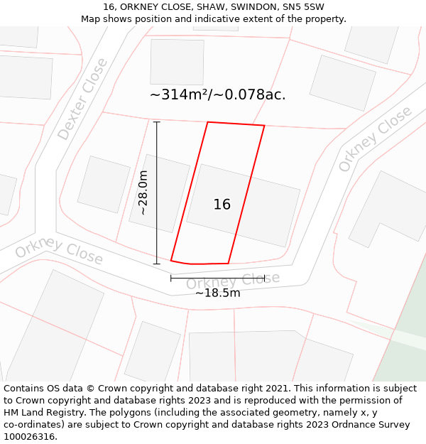 16, ORKNEY CLOSE, SHAW, SWINDON, SN5 5SW: Plot and title map