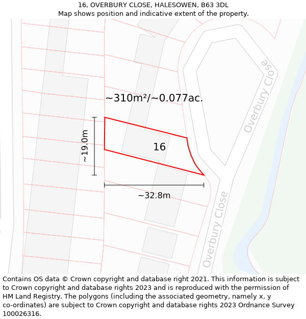 16, OVERBURY CLOSE, HALESOWEN, B63 3DL: Plot and title map