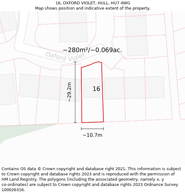 16, OXFORD VIOLET, HULL, HU7 4WG: Plot and title map