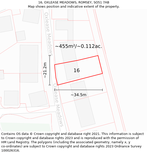 16, OXLEASE MEADOWS, ROMSEY, SO51 7AB: Plot and title map