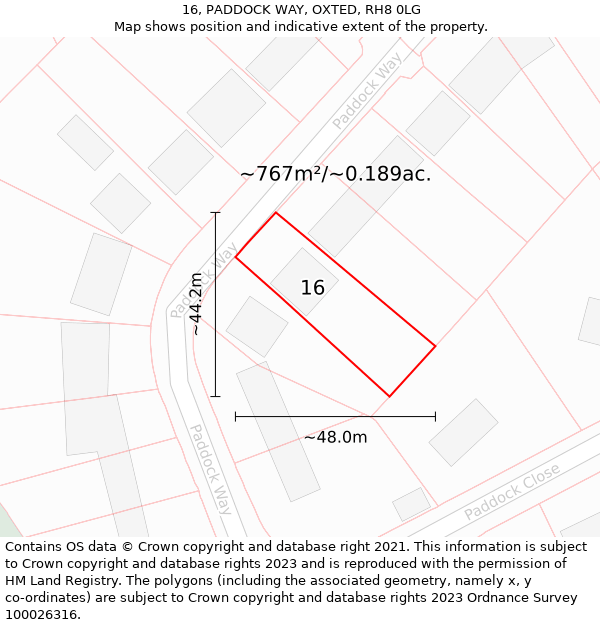 16, PADDOCK WAY, OXTED, RH8 0LG: Plot and title map