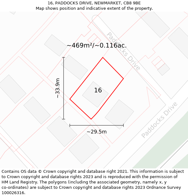 16, PADDOCKS DRIVE, NEWMARKET, CB8 9BE: Plot and title map