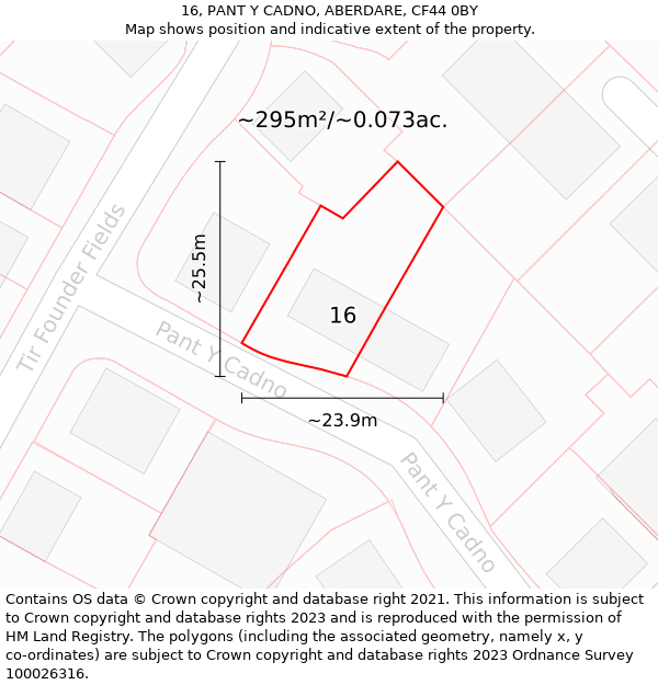 16, PANT Y CADNO, ABERDARE, CF44 0BY: Plot and title map