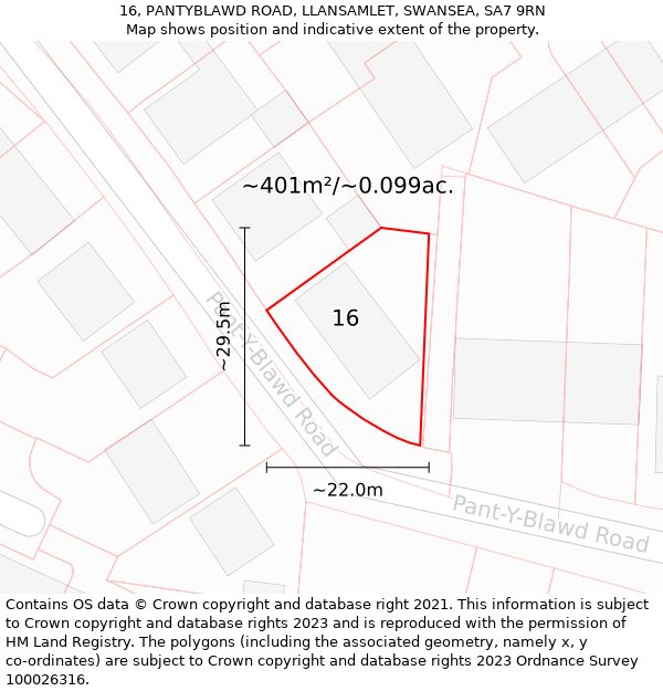 16, PANTYBLAWD ROAD, LLANSAMLET, SWANSEA, SA7 9RN: Plot and title map