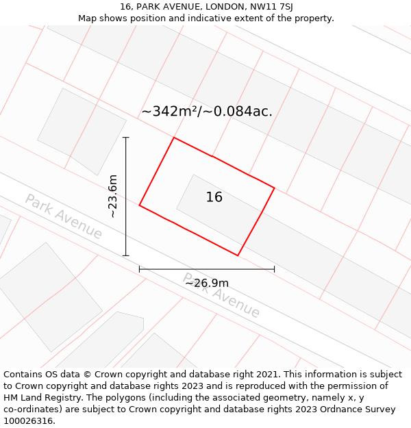 16, PARK AVENUE, LONDON, NW11 7SJ: Plot and title map