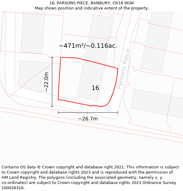 16, PARSONS PIECE, BANBURY, OX16 9GW: Plot and title map