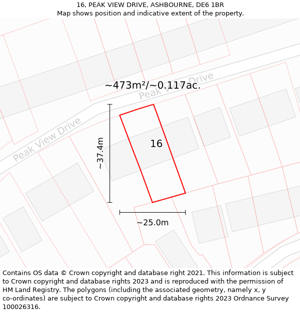 16, PEAK VIEW DRIVE, ASHBOURNE, DE6 1BR: Plot and title map