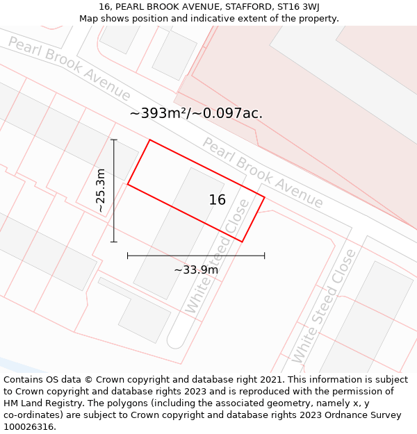 16, PEARL BROOK AVENUE, STAFFORD, ST16 3WJ: Plot and title map