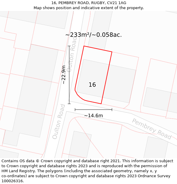 16, PEMBREY ROAD, RUGBY, CV21 1AG: Plot and title map