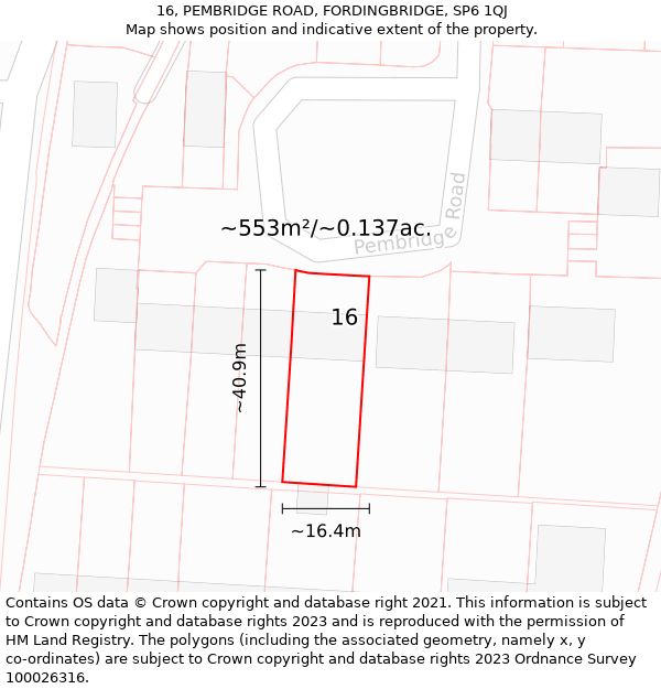 16, PEMBRIDGE ROAD, FORDINGBRIDGE, SP6 1QJ: Plot and title map