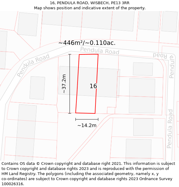 16, PENDULA ROAD, WISBECH, PE13 3RR: Plot and title map