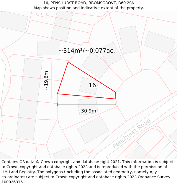 16, PENSHURST ROAD, BROMSGROVE, B60 2SN: Plot and title map