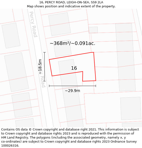 16, PERCY ROAD, LEIGH-ON-SEA, SS9 2LA: Plot and title map