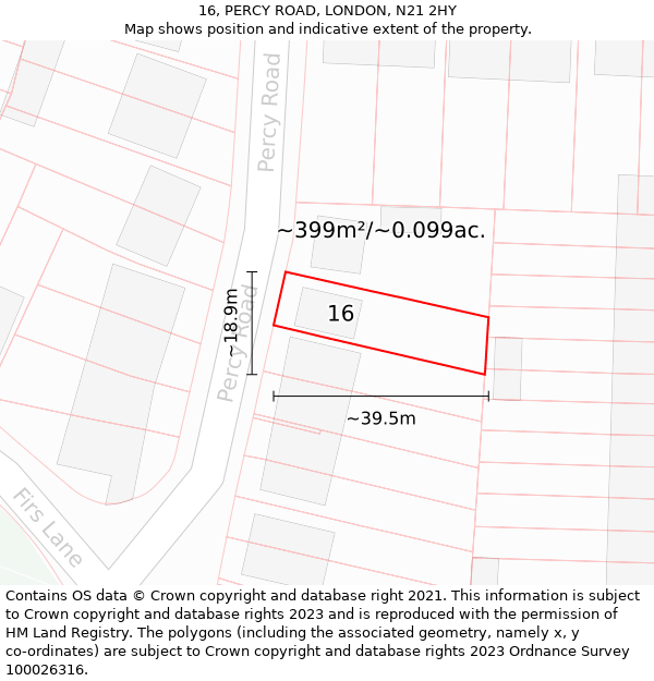 16, PERCY ROAD, LONDON, N21 2HY: Plot and title map