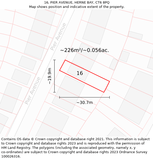 16, PIER AVENUE, HERNE BAY, CT6 8PQ: Plot and title map