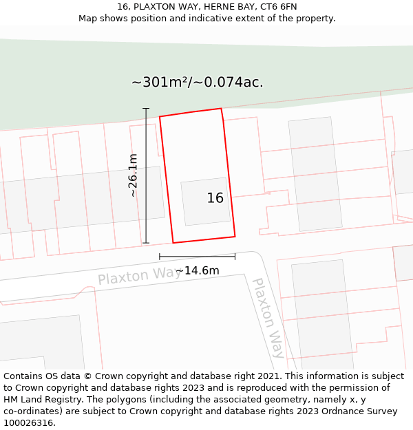 16, PLAXTON WAY, HERNE BAY, CT6 6FN: Plot and title map