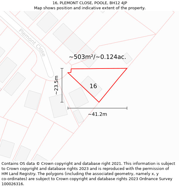 16, PLEMONT CLOSE, POOLE, BH12 4JP: Plot and title map