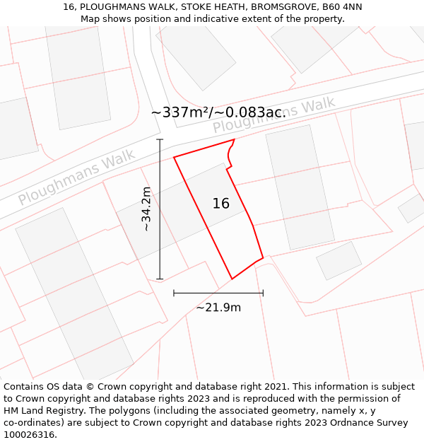 16, PLOUGHMANS WALK, STOKE HEATH, BROMSGROVE, B60 4NN: Plot and title map