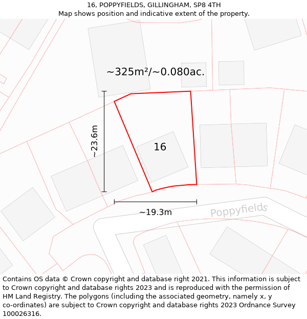 16, POPPYFIELDS, GILLINGHAM, SP8 4TH: Plot and title map