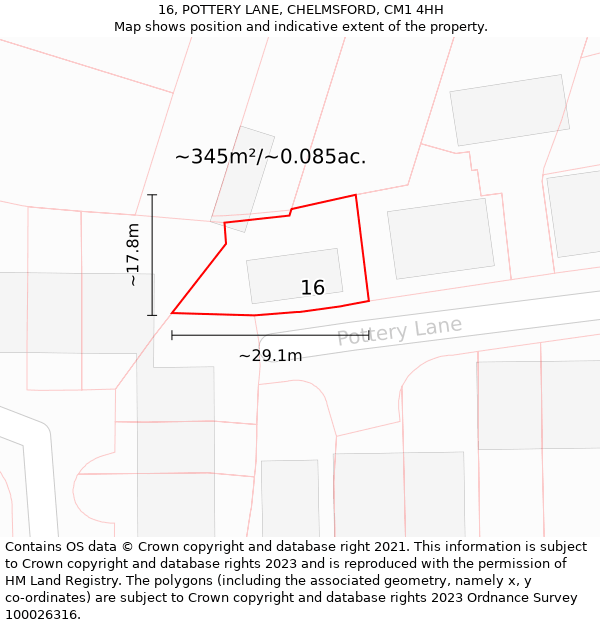 16, POTTERY LANE, CHELMSFORD, CM1 4HH: Plot and title map