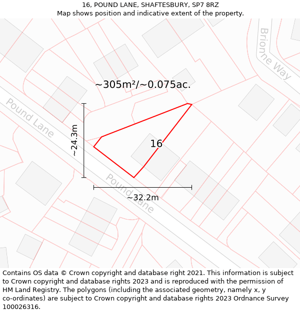 16, POUND LANE, SHAFTESBURY, SP7 8RZ: Plot and title map