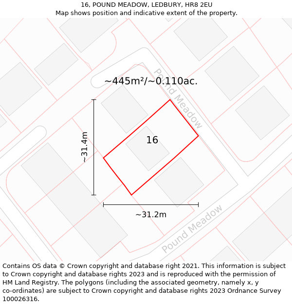 16, POUND MEADOW, LEDBURY, HR8 2EU: Plot and title map