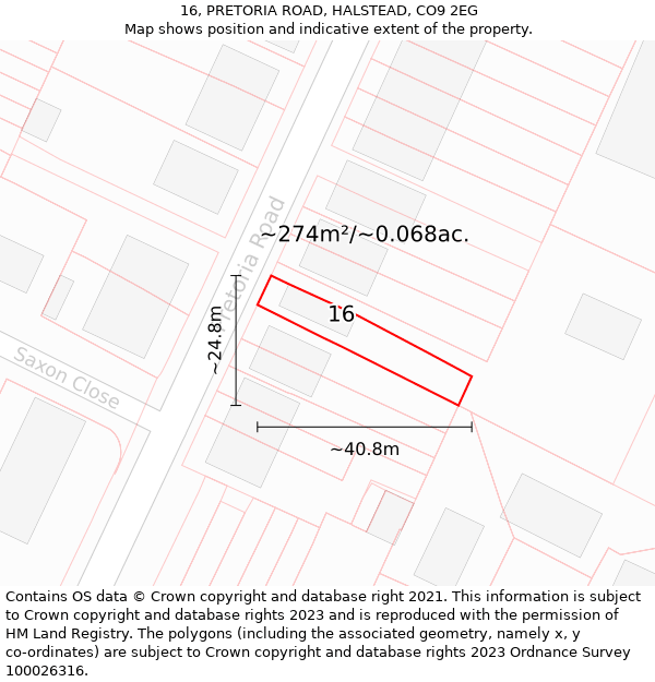 16, PRETORIA ROAD, HALSTEAD, CO9 2EG: Plot and title map