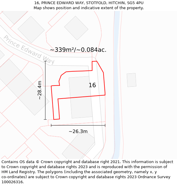 16, PRINCE EDWARD WAY, STOTFOLD, HITCHIN, SG5 4PU: Plot and title map