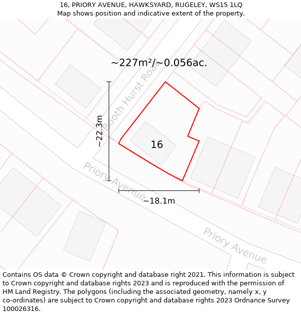 16, PRIORY AVENUE, HAWKSYARD, RUGELEY, WS15 1LQ: Plot and title map