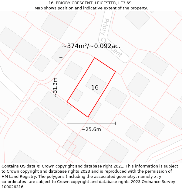 16, PRIORY CRESCENT, LEICESTER, LE3 6SL: Plot and title map