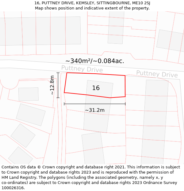 16, PUTTNEY DRIVE, KEMSLEY, SITTINGBOURNE, ME10 2SJ: Plot and title map