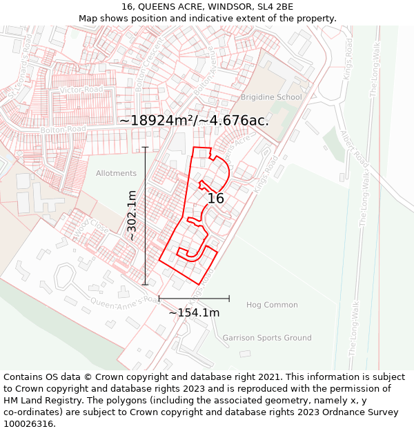 16, QUEENS ACRE, WINDSOR, SL4 2BE: Plot and title map