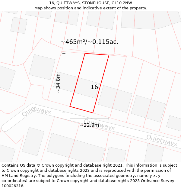 16, QUIETWAYS, STONEHOUSE, GL10 2NW: Plot and title map