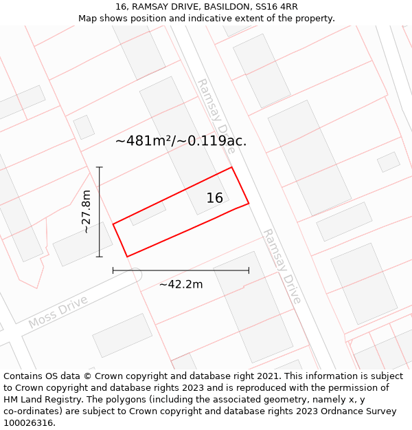 16, RAMSAY DRIVE, BASILDON, SS16 4RR: Plot and title map