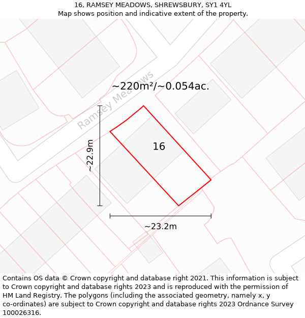 16, RAMSEY MEADOWS, SHREWSBURY, SY1 4YL: Plot and title map