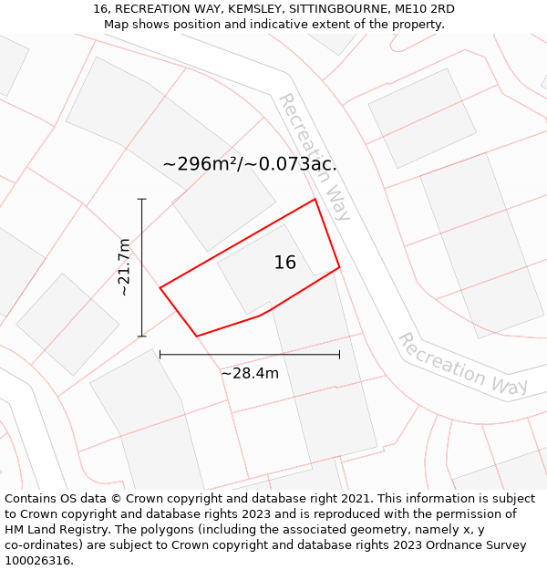 16, RECREATION WAY, KEMSLEY, SITTINGBOURNE, ME10 2RD: Plot and title map