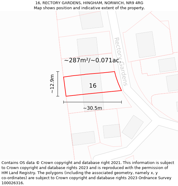 16, RECTORY GARDENS, HINGHAM, NORWICH, NR9 4RG: Plot and title map