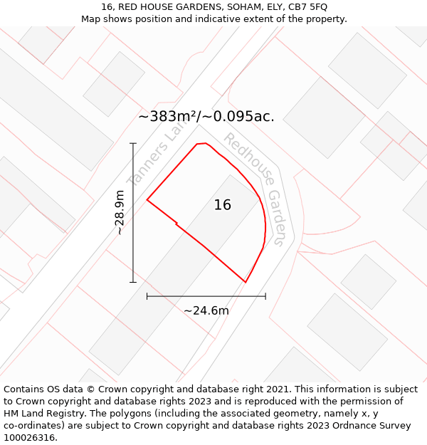 16, RED HOUSE GARDENS, SOHAM, ELY, CB7 5FQ: Plot and title map