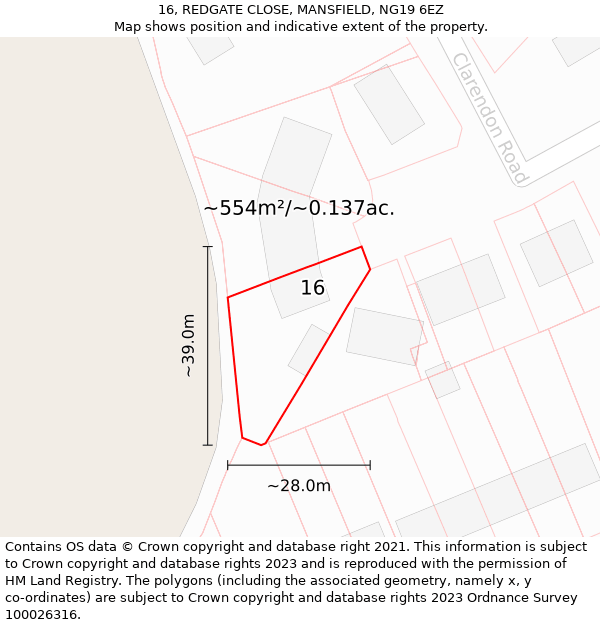 16, REDGATE CLOSE, MANSFIELD, NG19 6EZ: Plot and title map