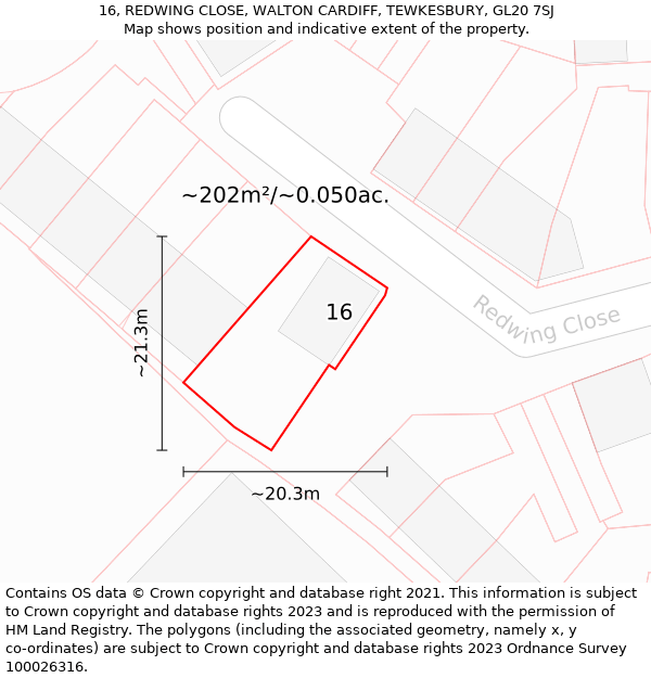 16, REDWING CLOSE, WALTON CARDIFF, TEWKESBURY, GL20 7SJ: Plot and title map