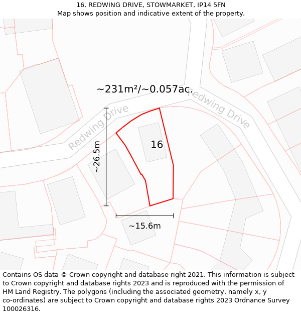 16, REDWING DRIVE, STOWMARKET, IP14 5FN: Plot and title map