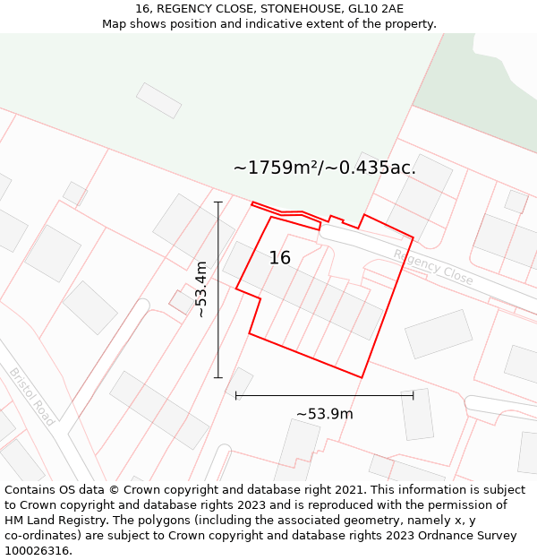 16, REGENCY CLOSE, STONEHOUSE, GL10 2AE: Plot and title map