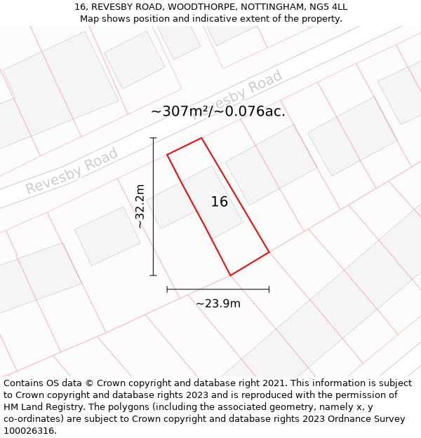 16, REVESBY ROAD, WOODTHORPE, NOTTINGHAM, NG5 4LL: Plot and title map