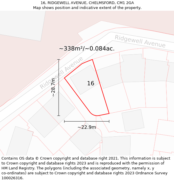 16, RIDGEWELL AVENUE, CHELMSFORD, CM1 2GA: Plot and title map