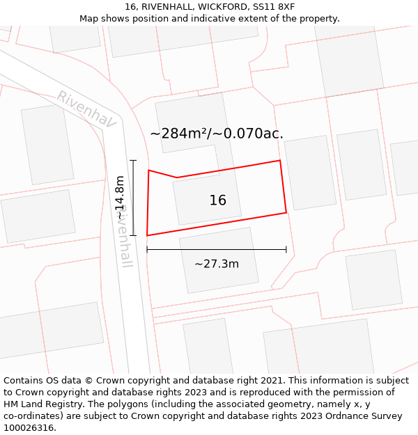 16, RIVENHALL, WICKFORD, SS11 8XF: Plot and title map